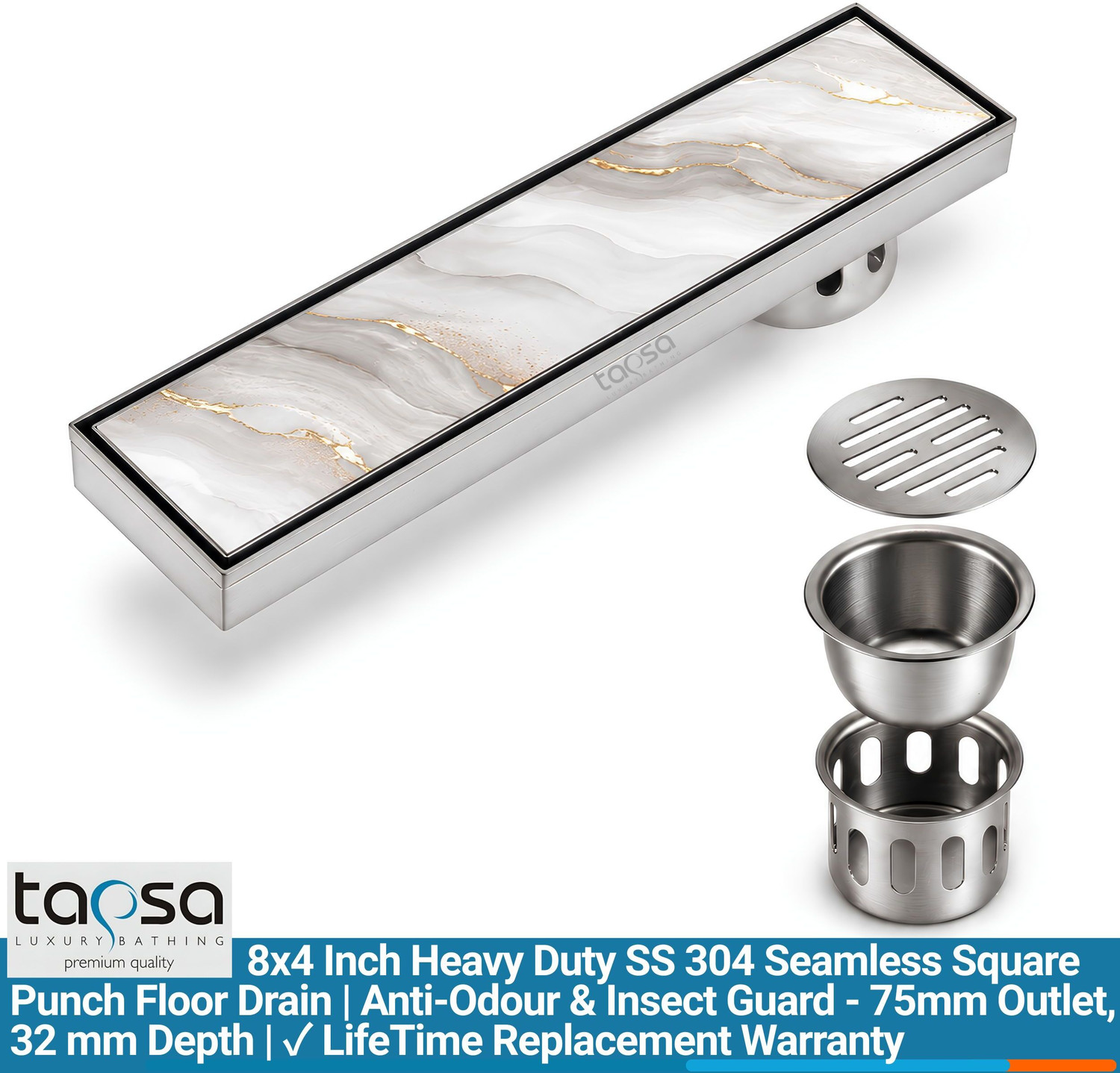 Image of Tapsa Floor Stainless Steel Push Down Strainer