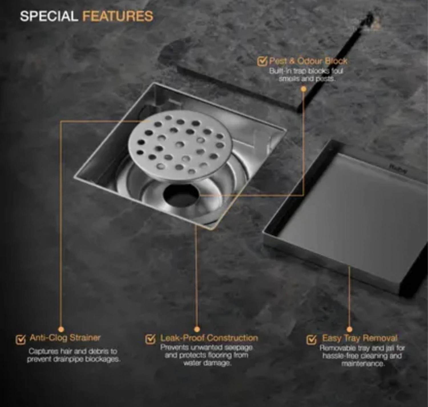 Image of glan Floor, Bathtub, Bathroom Sink Stainless Steel Push Down Strainer