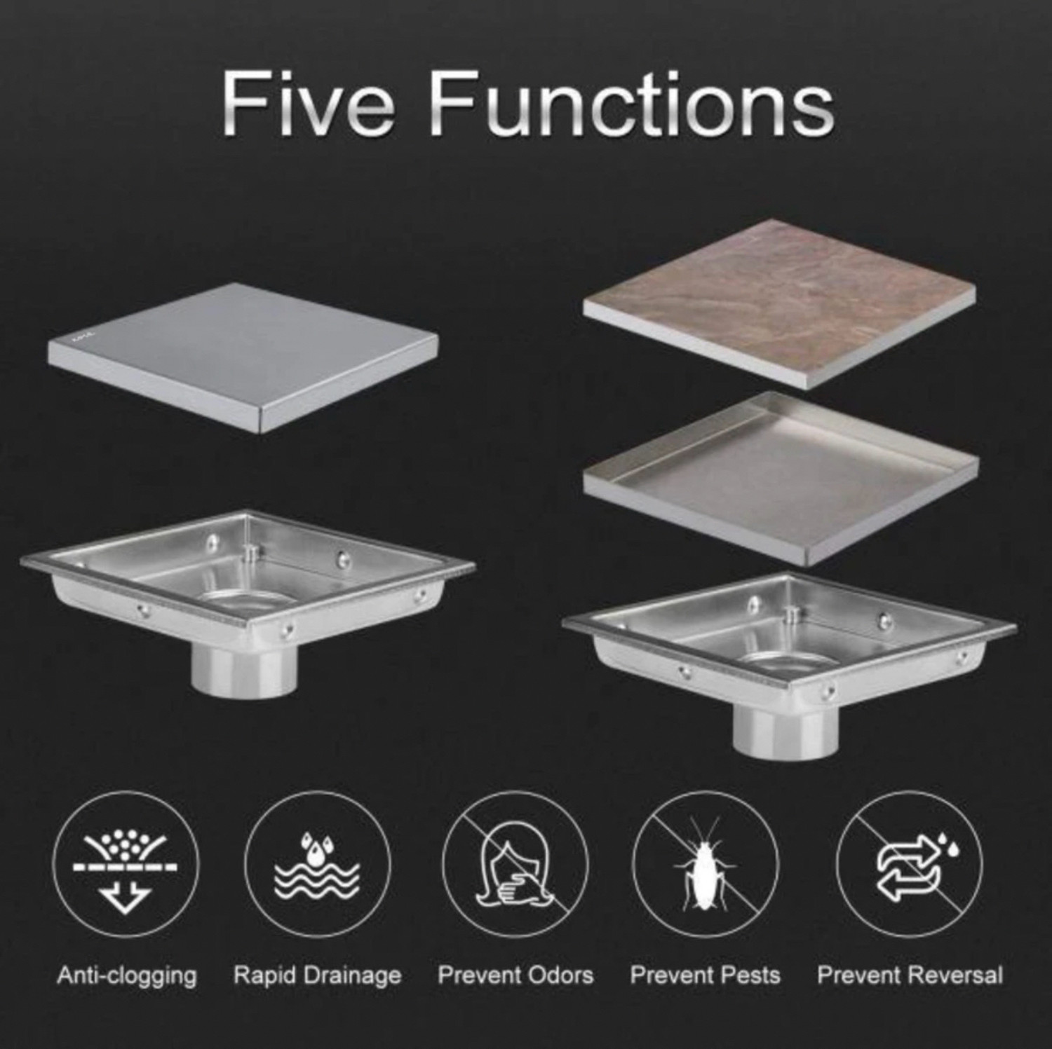 Image of SS BATH Floor Stainless Steel Push Down Strainer