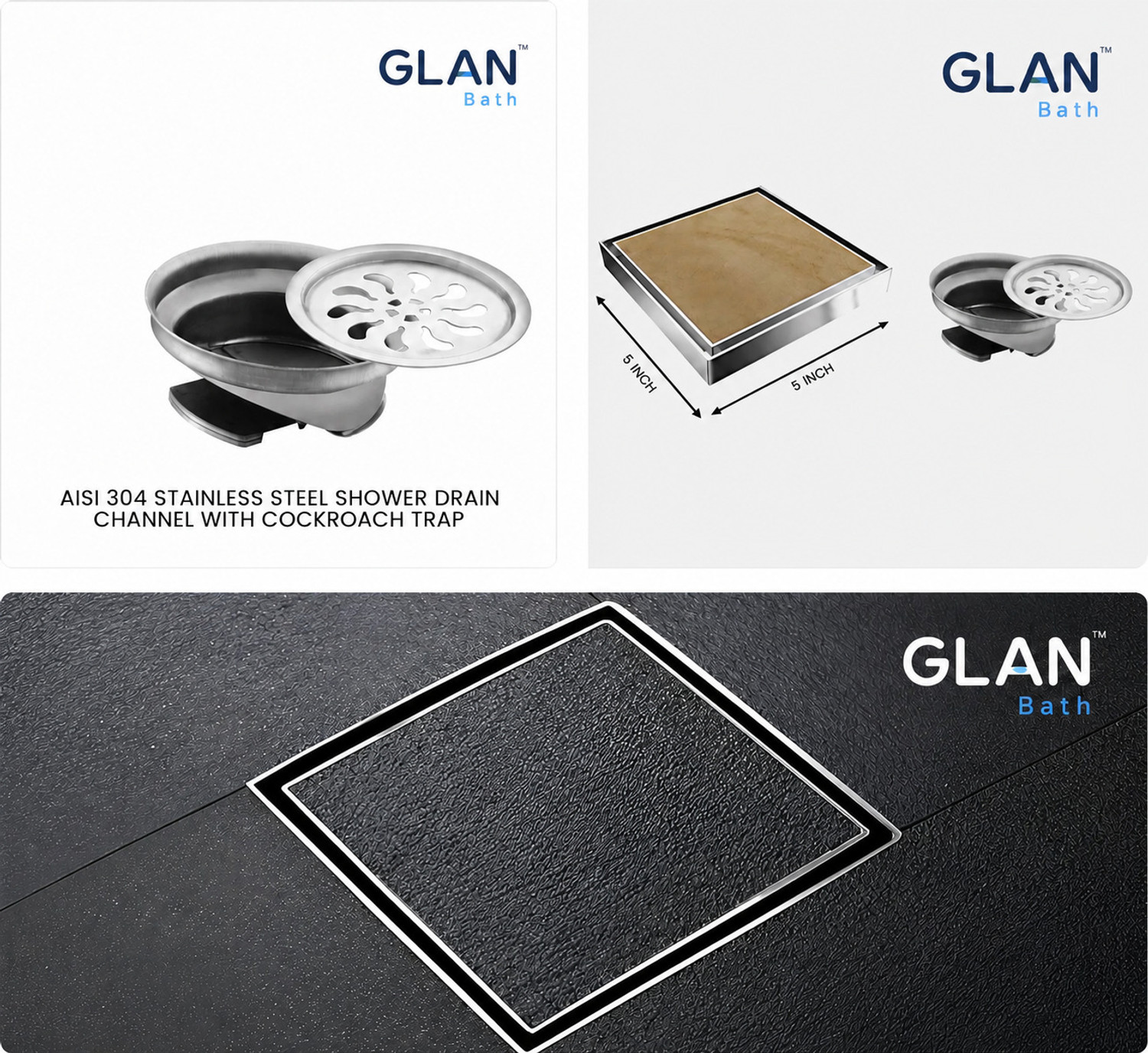 Image of glan Floor, Basin, Kitchen Sink, Bathtub, Bathroom Sink Stainless Steel Push Down Strainer