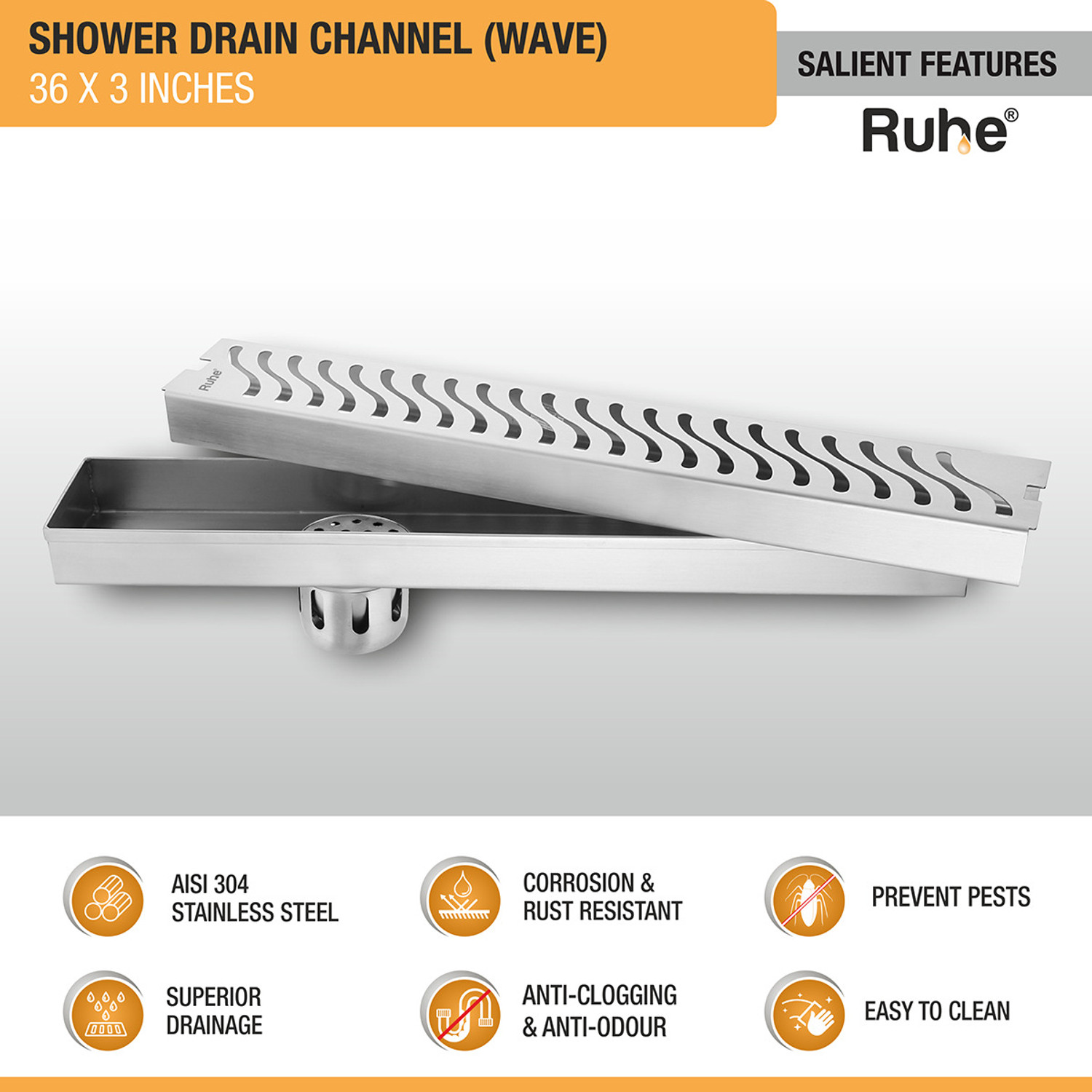 Image of RUHE Floor Stainless Steel Push Down Strainer