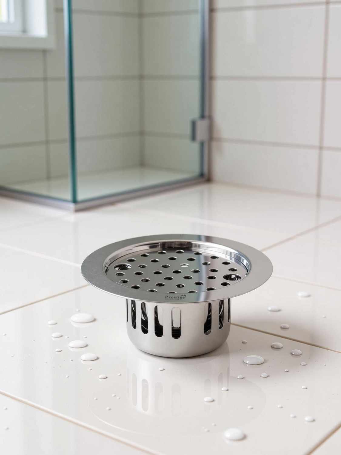 Image of Prestige Floor Stainless Steel Push Down Strainer