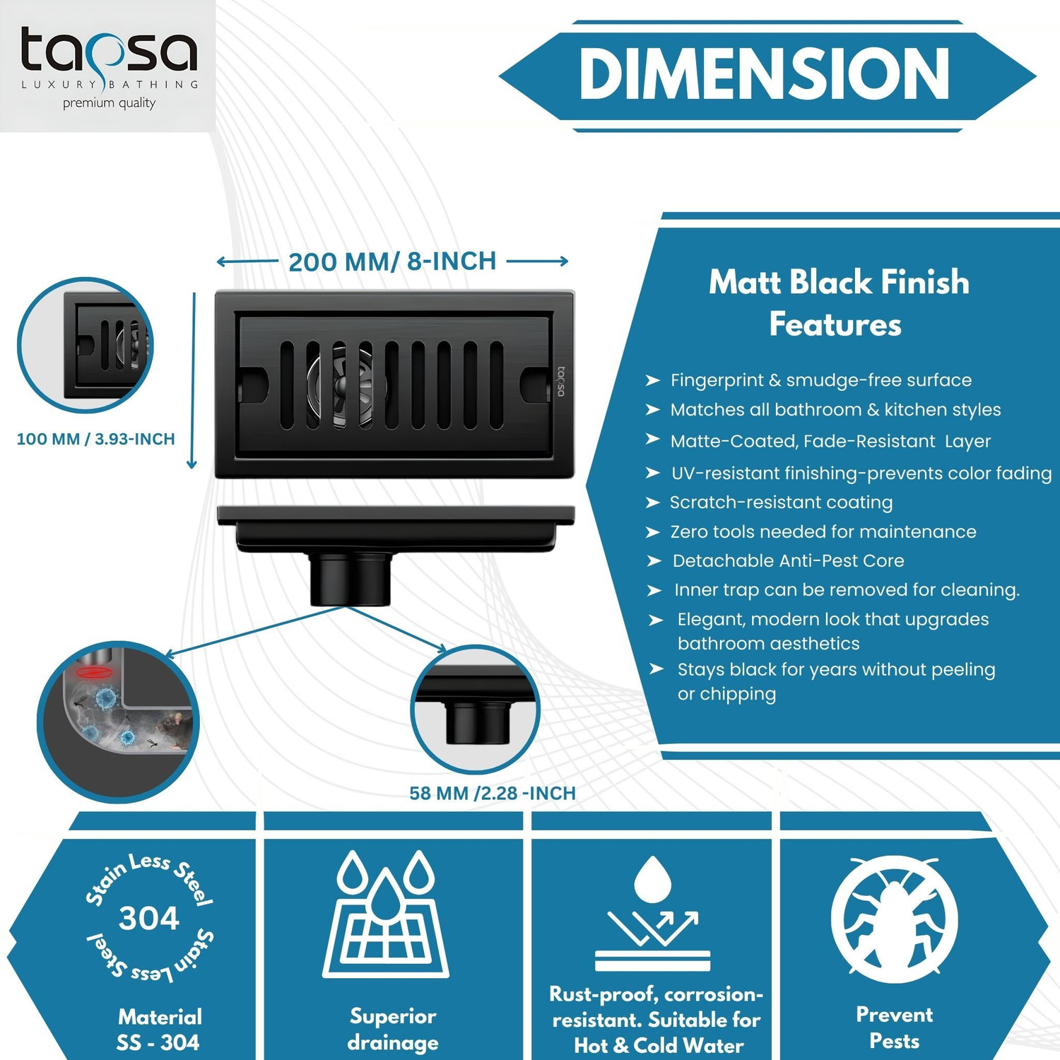 Image of Tapsa Floor Stainless Steel Push Down Strainer