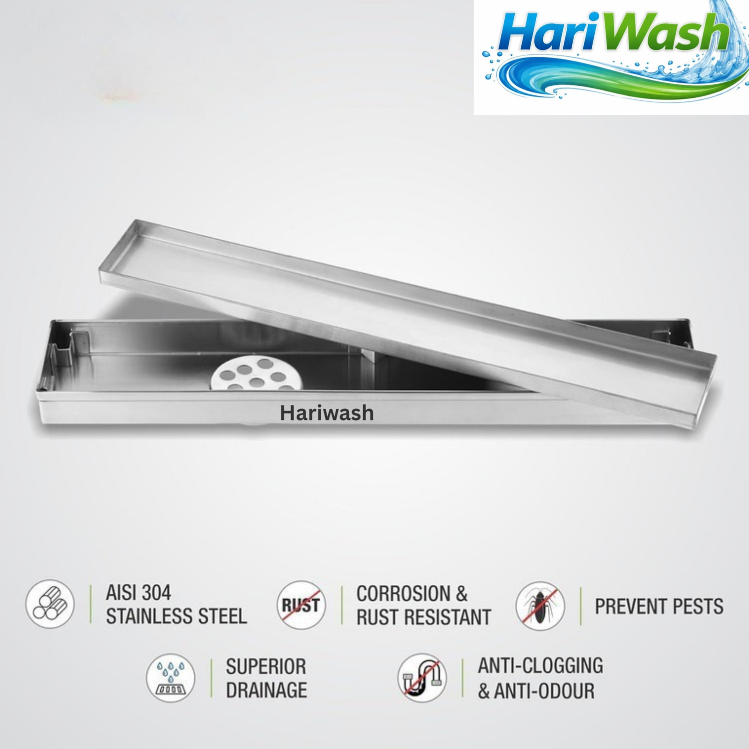 Image of Hariwash Floor Stainless Steel Push Down Strainer