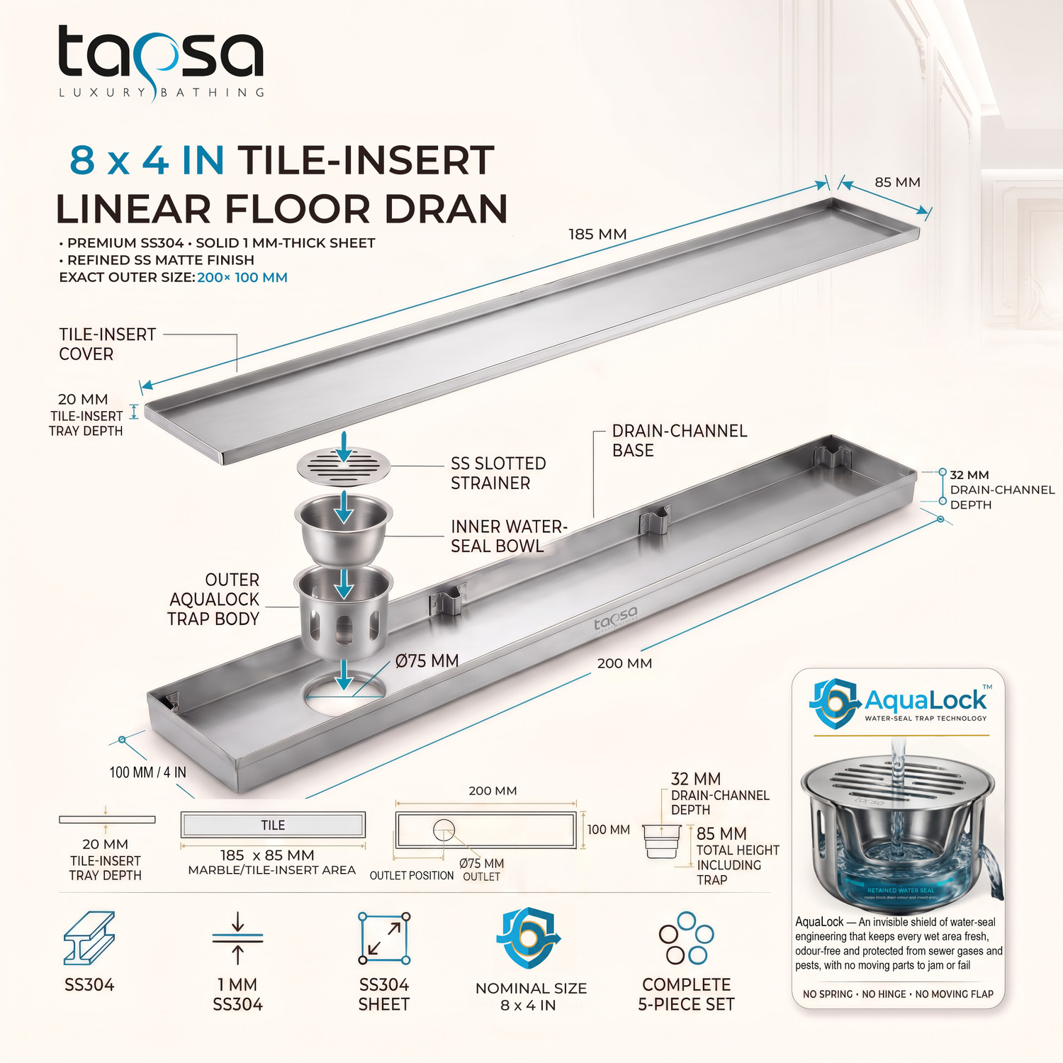 Image of Tapsa Floor Stainless Steel Push Down Strainer