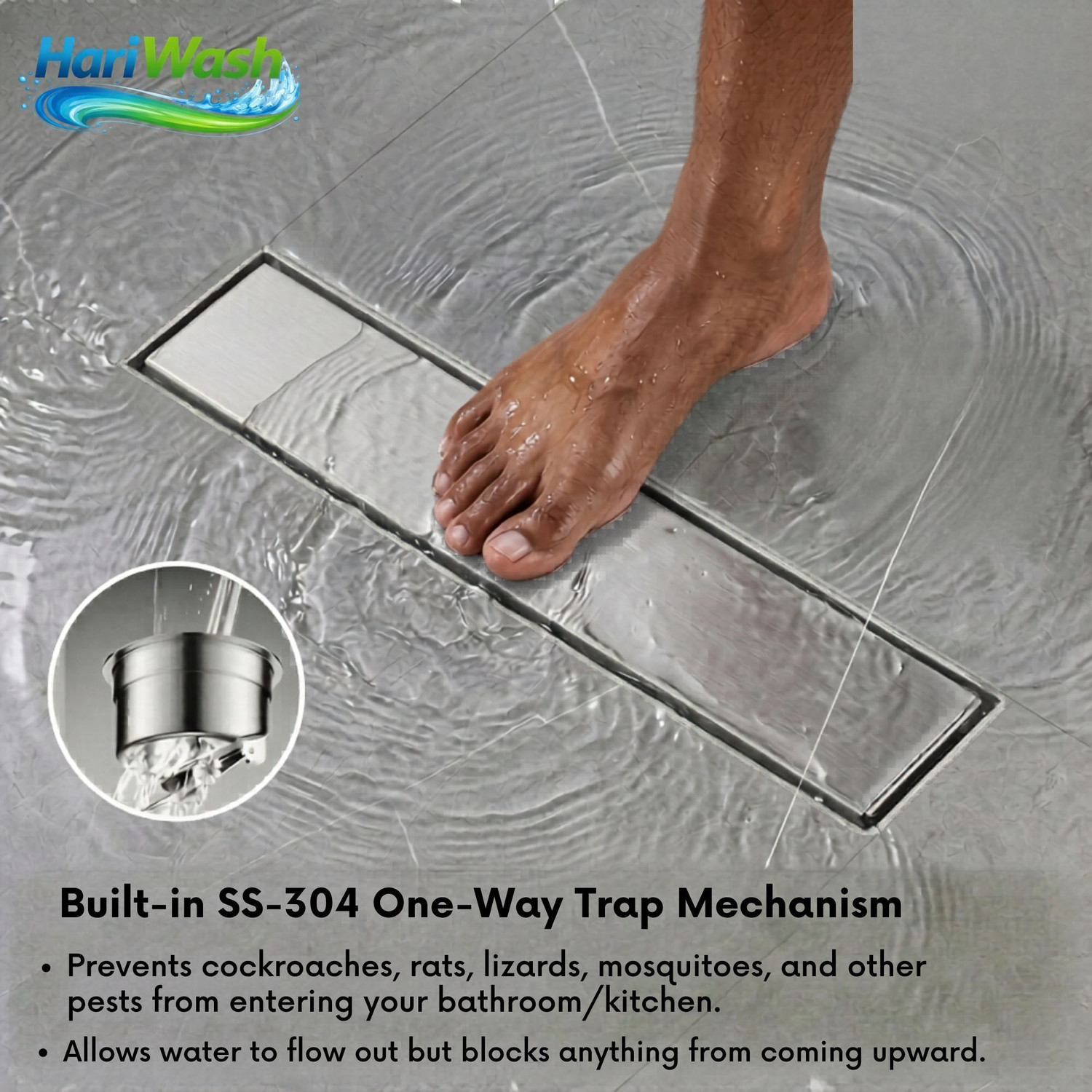 Image of Hariwash Floor Stainless Steel Push Down Strainer