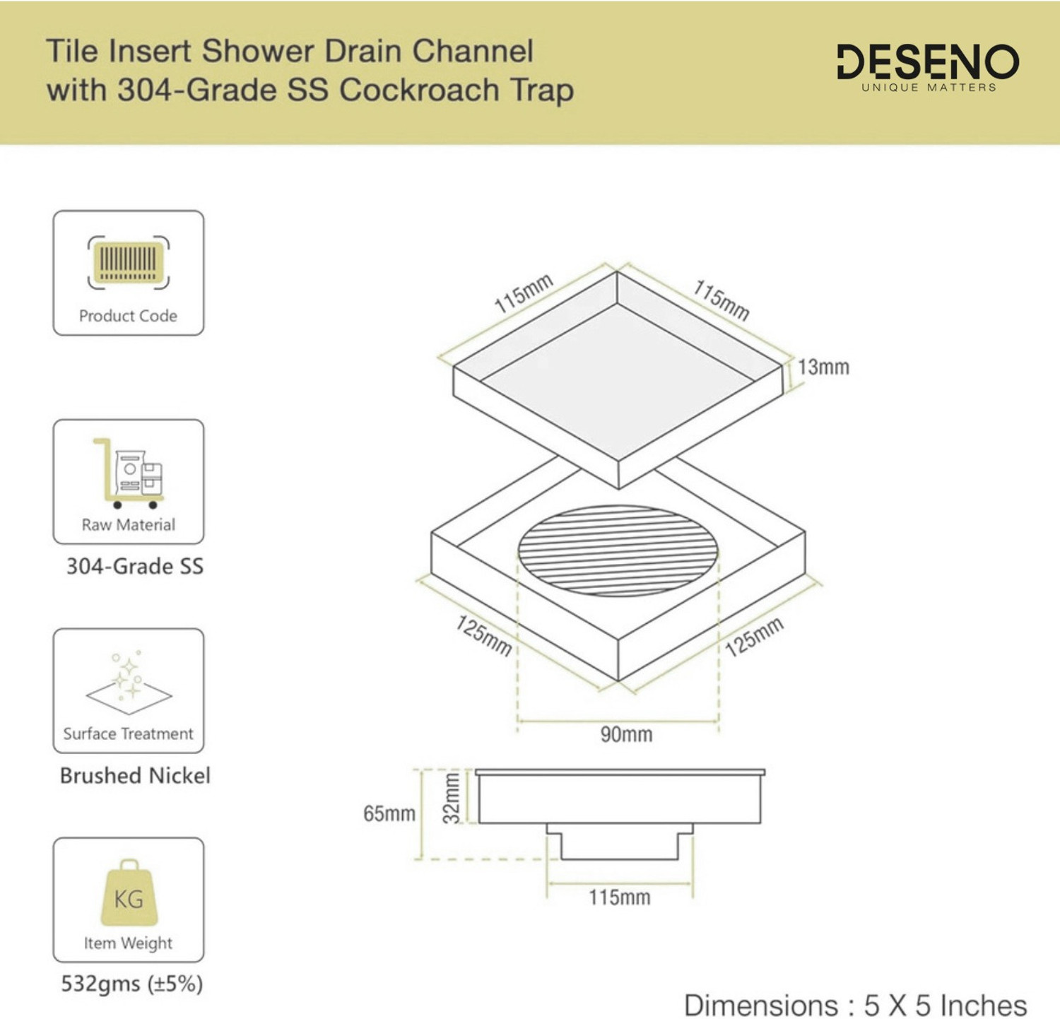 Image of DESENO Floor Stainless Steel Push Down Strainer