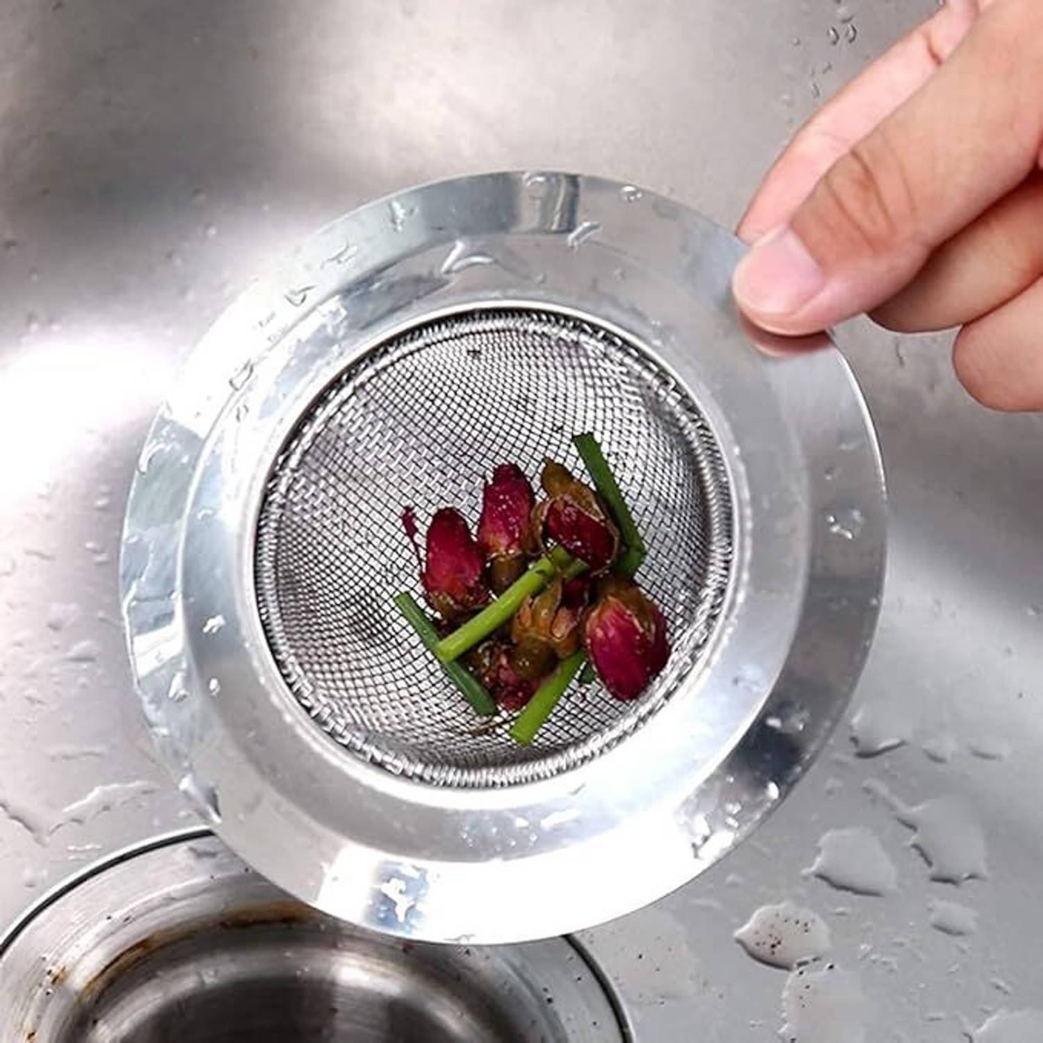 SSCUA Kitchen Sink, Basin Stainless Steel Push Down Strainer