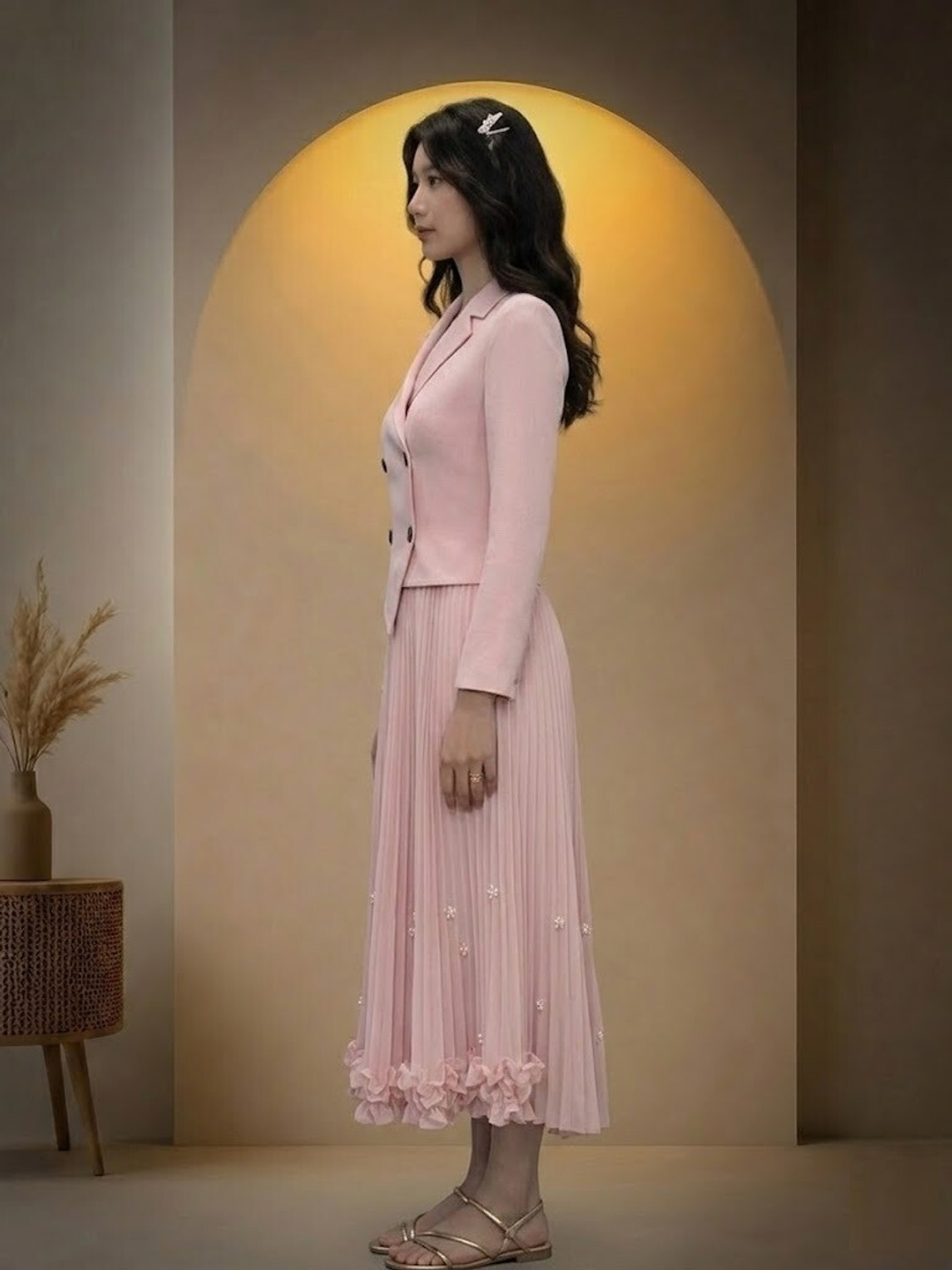 Image of ARY Women Pleated Pink Maxi /Full Length Dress