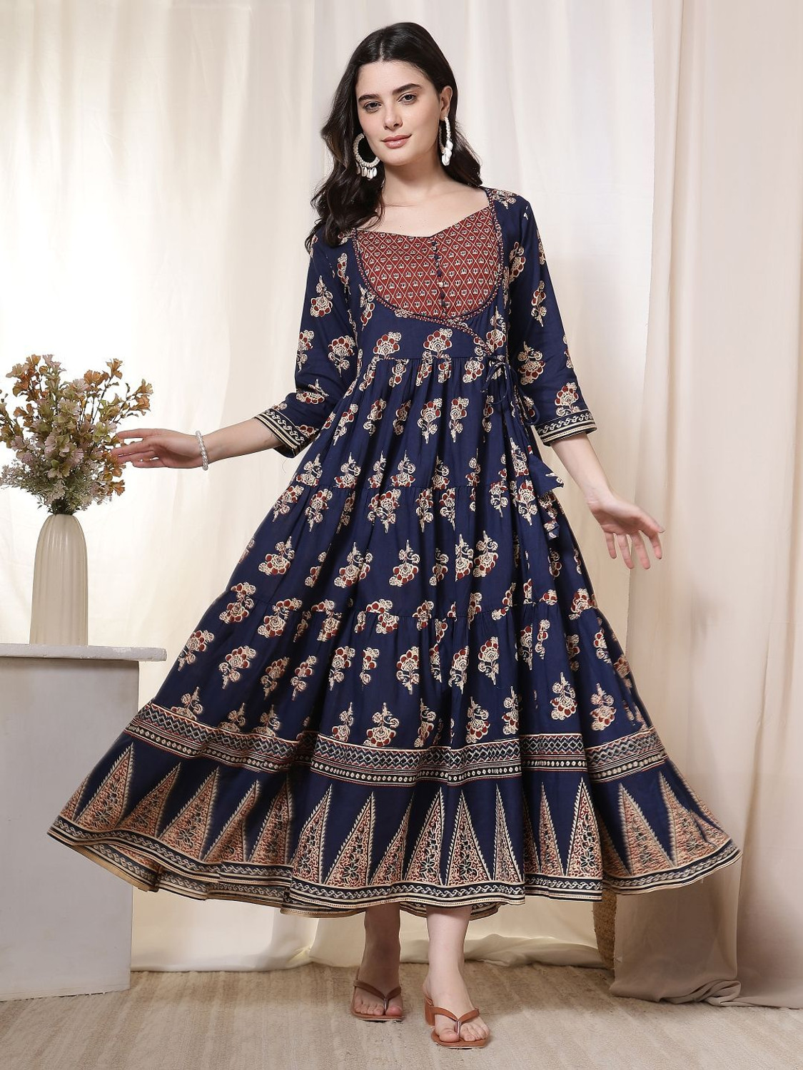 FebQ Women Fit and Flare Blue Below Knee Dress