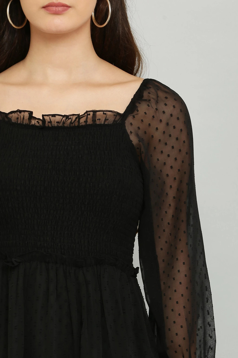 Image of Jazzups enterprises Women Fit and Flare Black Below Knee Dress
