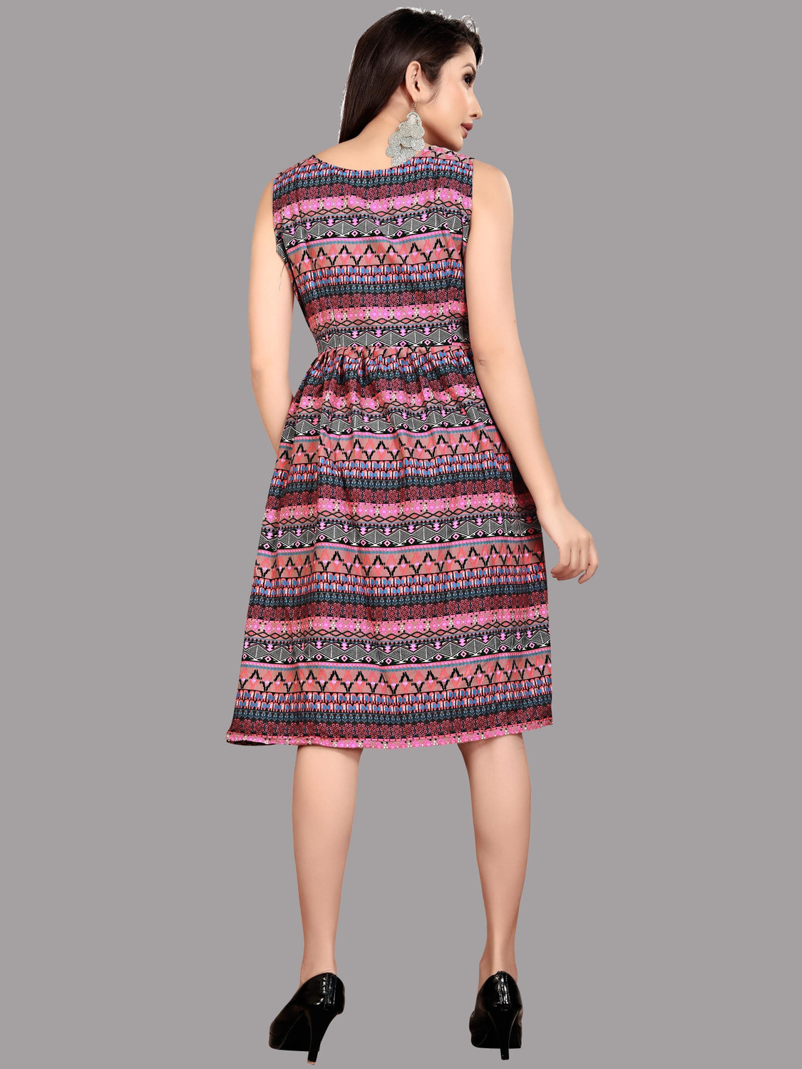 Image of tanvi creation Women Fit and Flare Multicolor Below Knee Dress