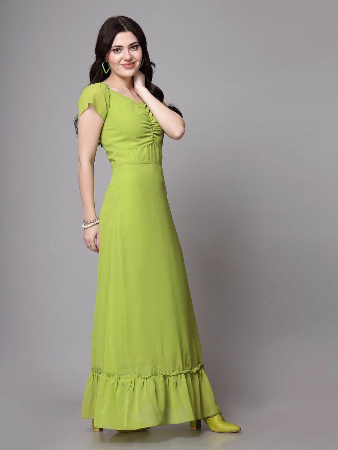 Image of METRONAUT Women Maxi Light Green Full Length Dress