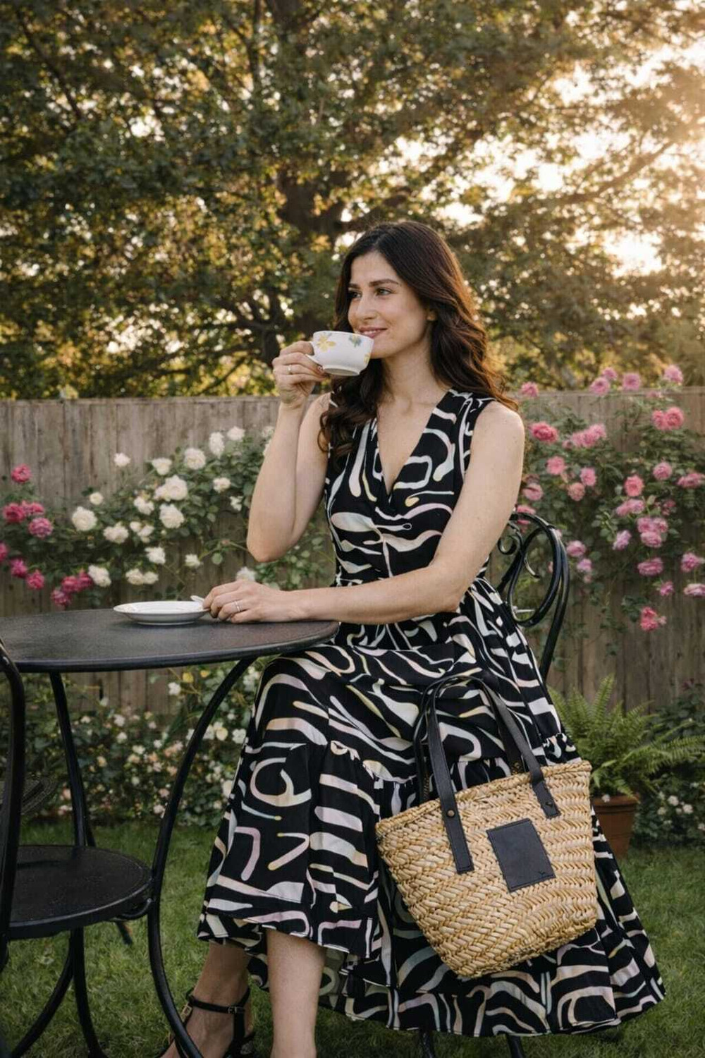 Image of TRIBALOOK Women Maxi Black, White Full Length Dress