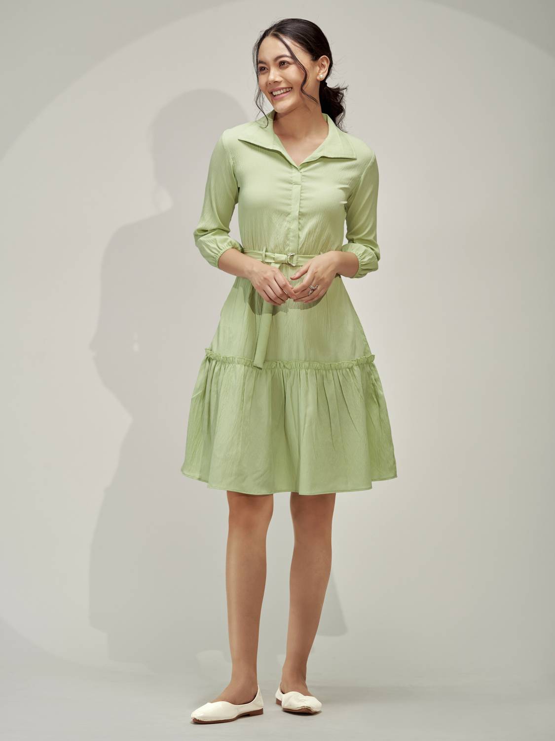 AASK Women Peplum Light Green Above Knee/Mid Thigh Length Dress