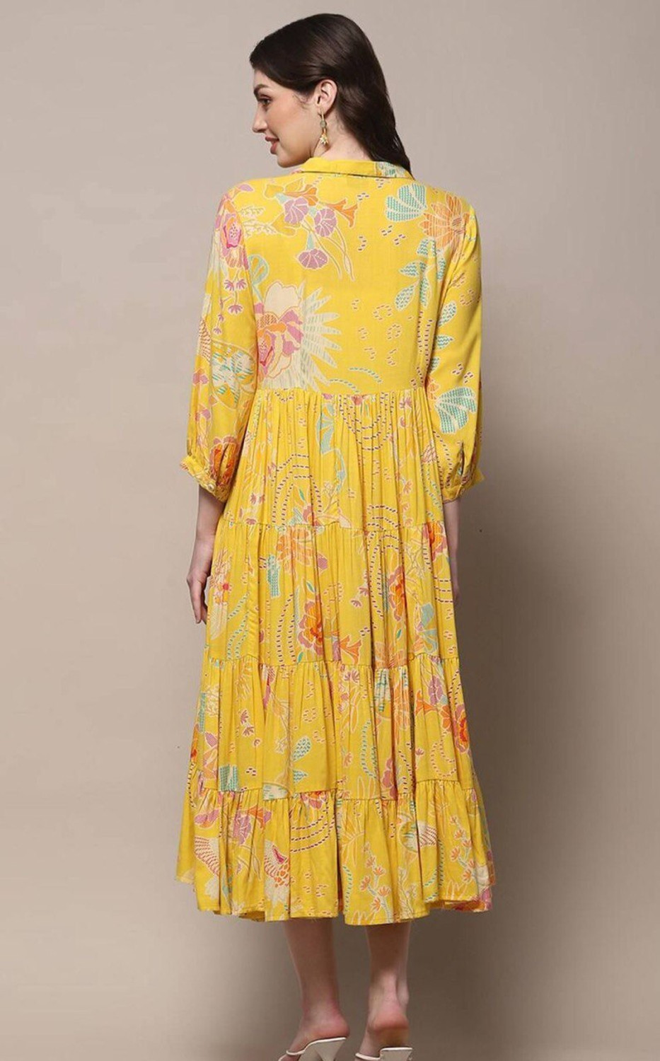 Image of CLOTHCLICK Women Fit and Flare Yellow Midi /Calf Length Dress