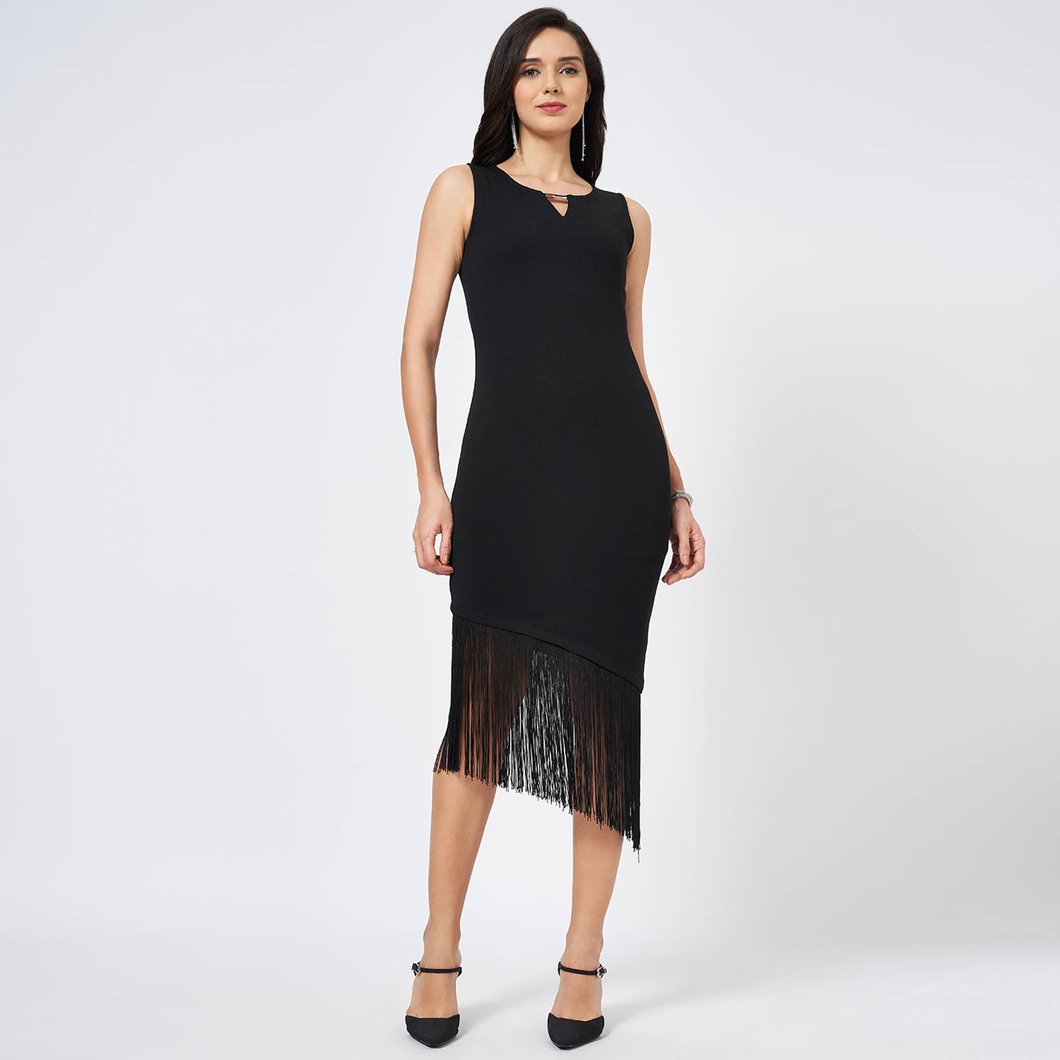Annabelle by Pantaloons Women Tiered Black Midi/Calf Length Dress