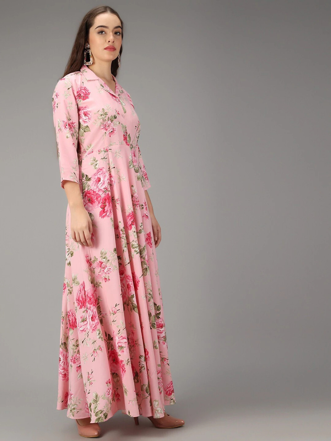 Image of Rudraaksha Women A-line Pink, Green Maxi /Full Length Dress