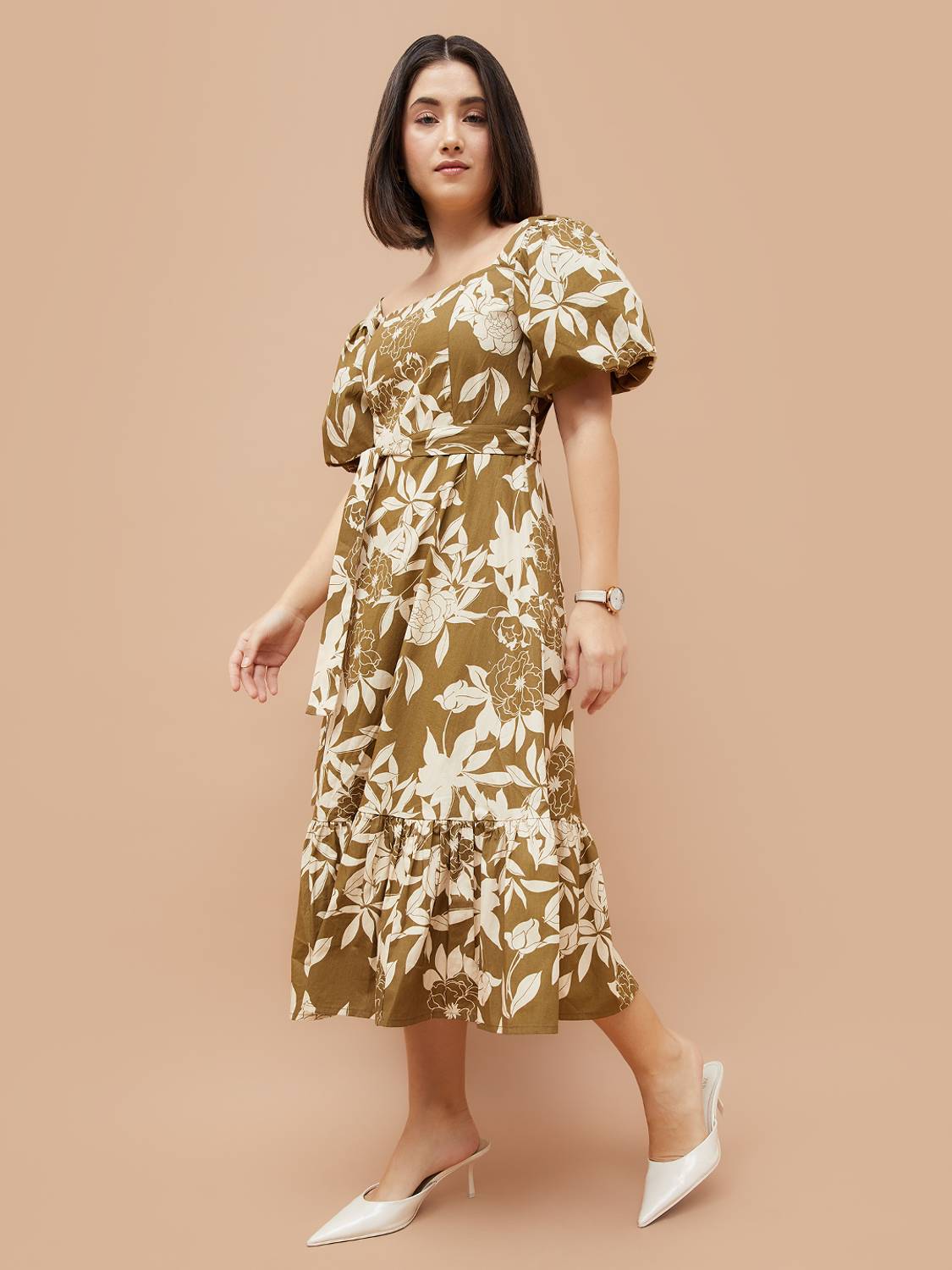 code green dress by Lifestyle Women A-line Midi/Calf Length Campaign_golbindi