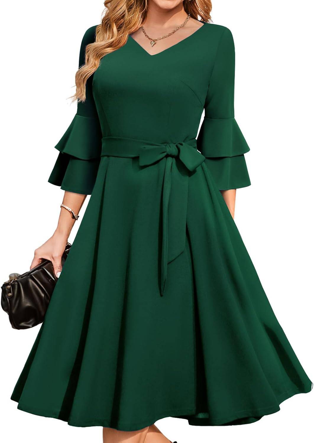 C4D Women Fit and Flare Dark Green Midi/Calf Length Dress