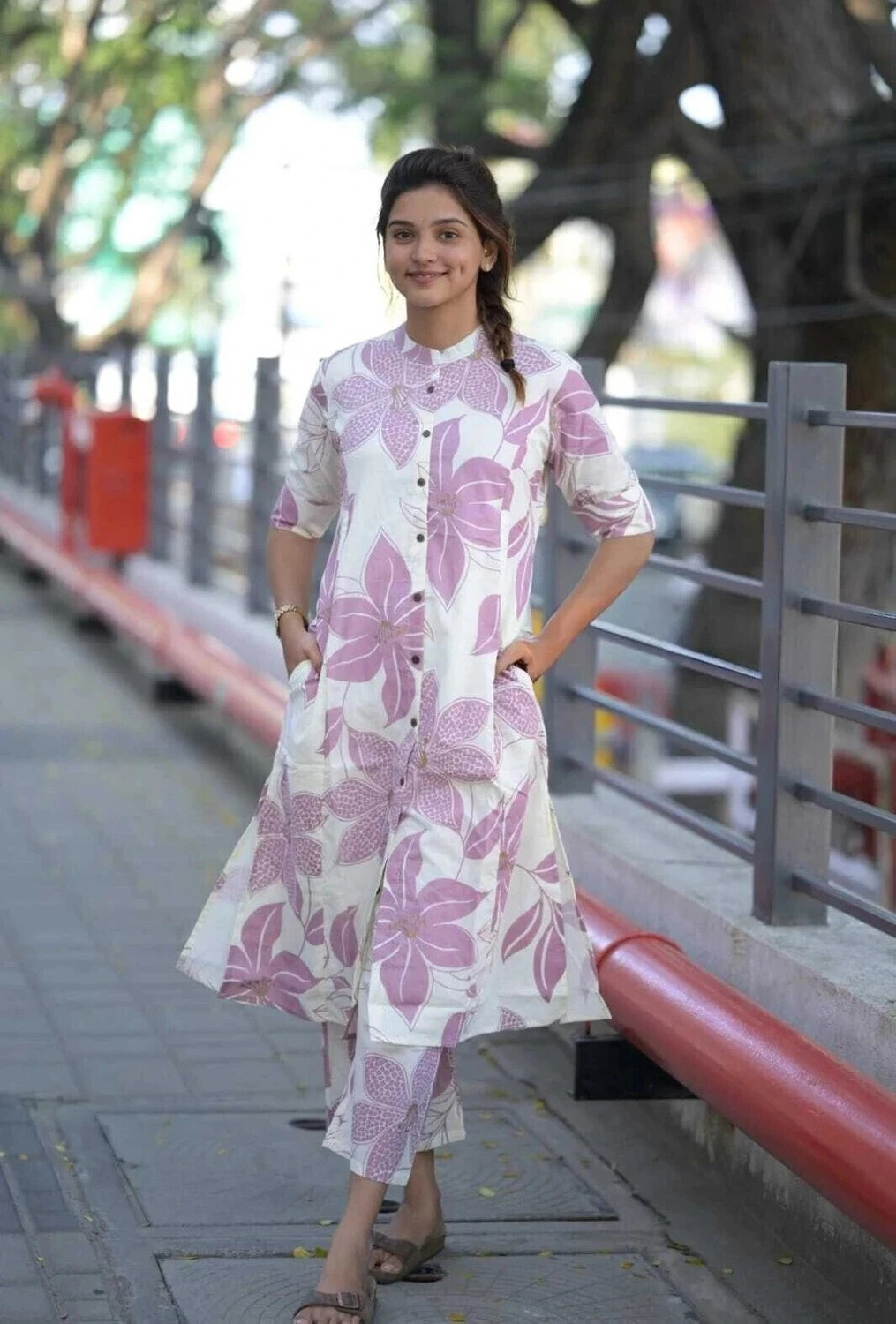 Image of Pasovi Women Two Piece Dress Pink Knee Length Dress