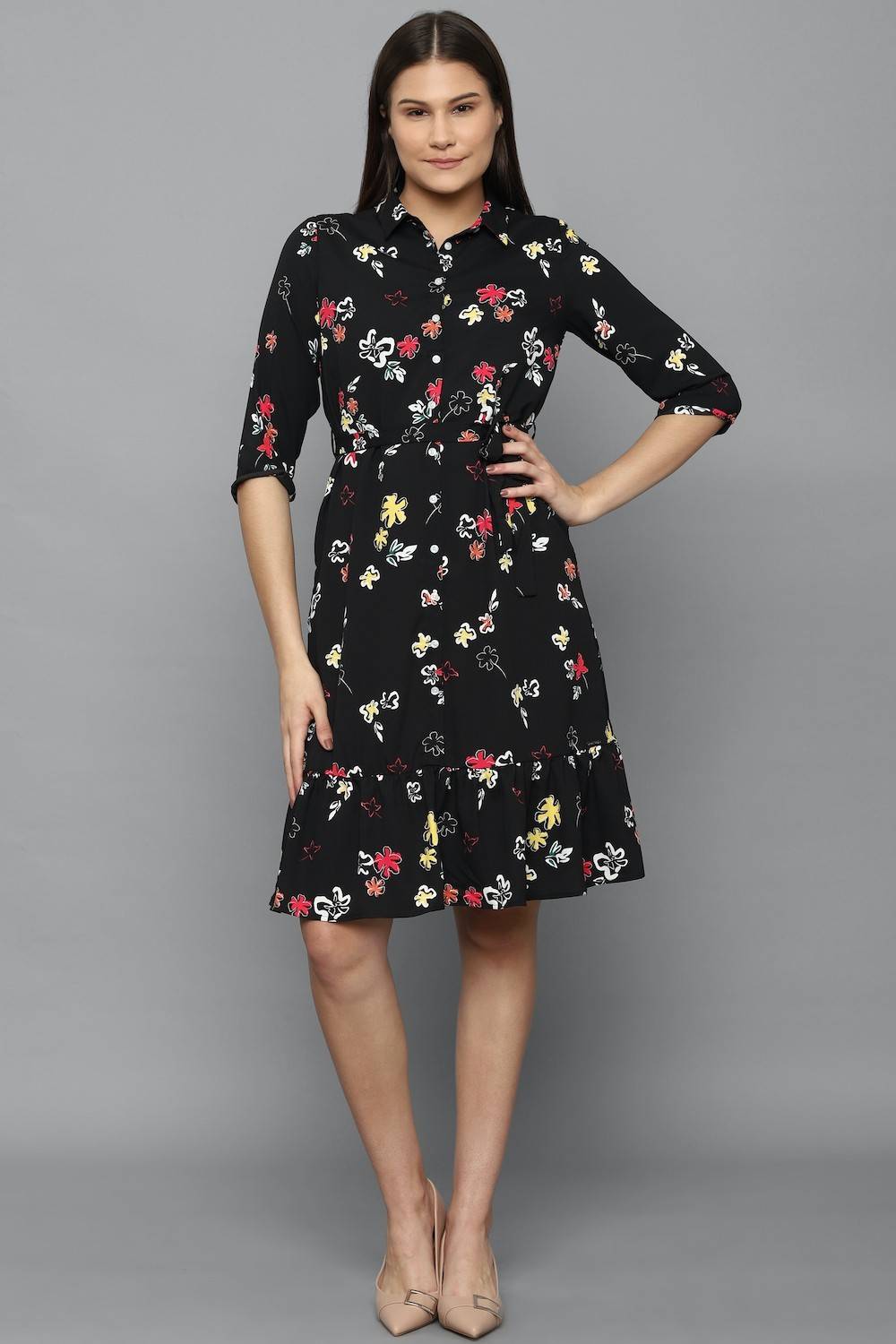 Allen Solly Women A-line Black Knee Length Dress