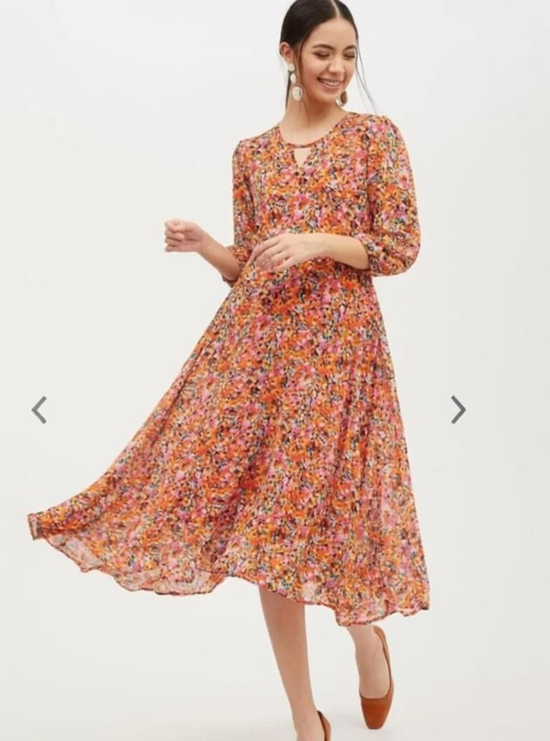 Image of GFM Women Fit and Flare Orange Midi /Calf Length Dress