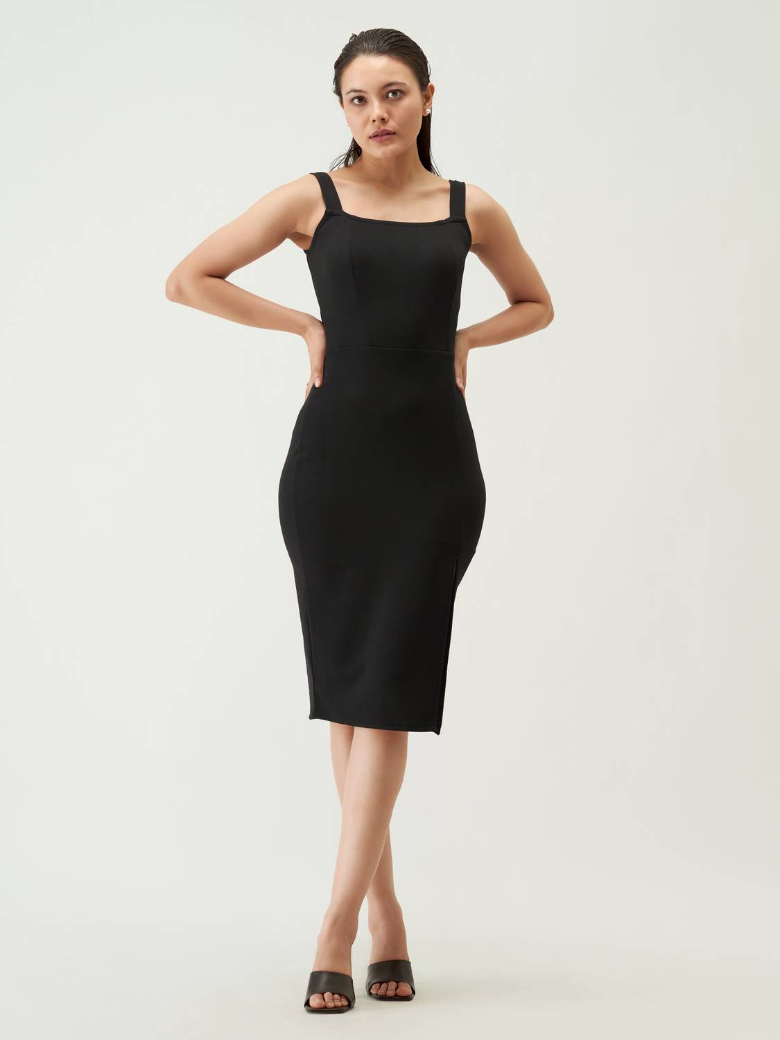 AASK Women Bodycon Black Knee Length Dress