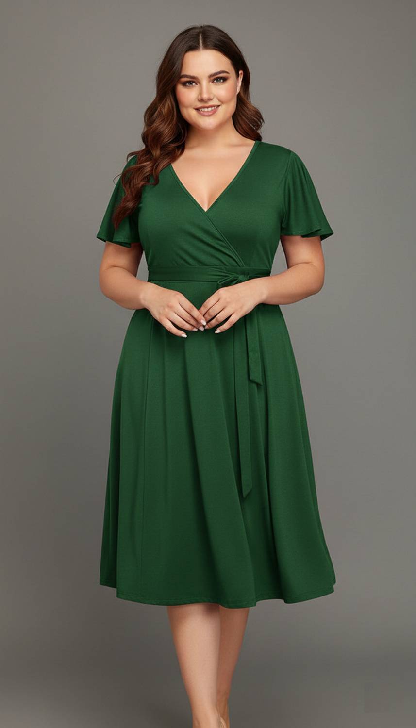 C4D Women Fit and Flare Dark Green Midi/Calf Length Dress