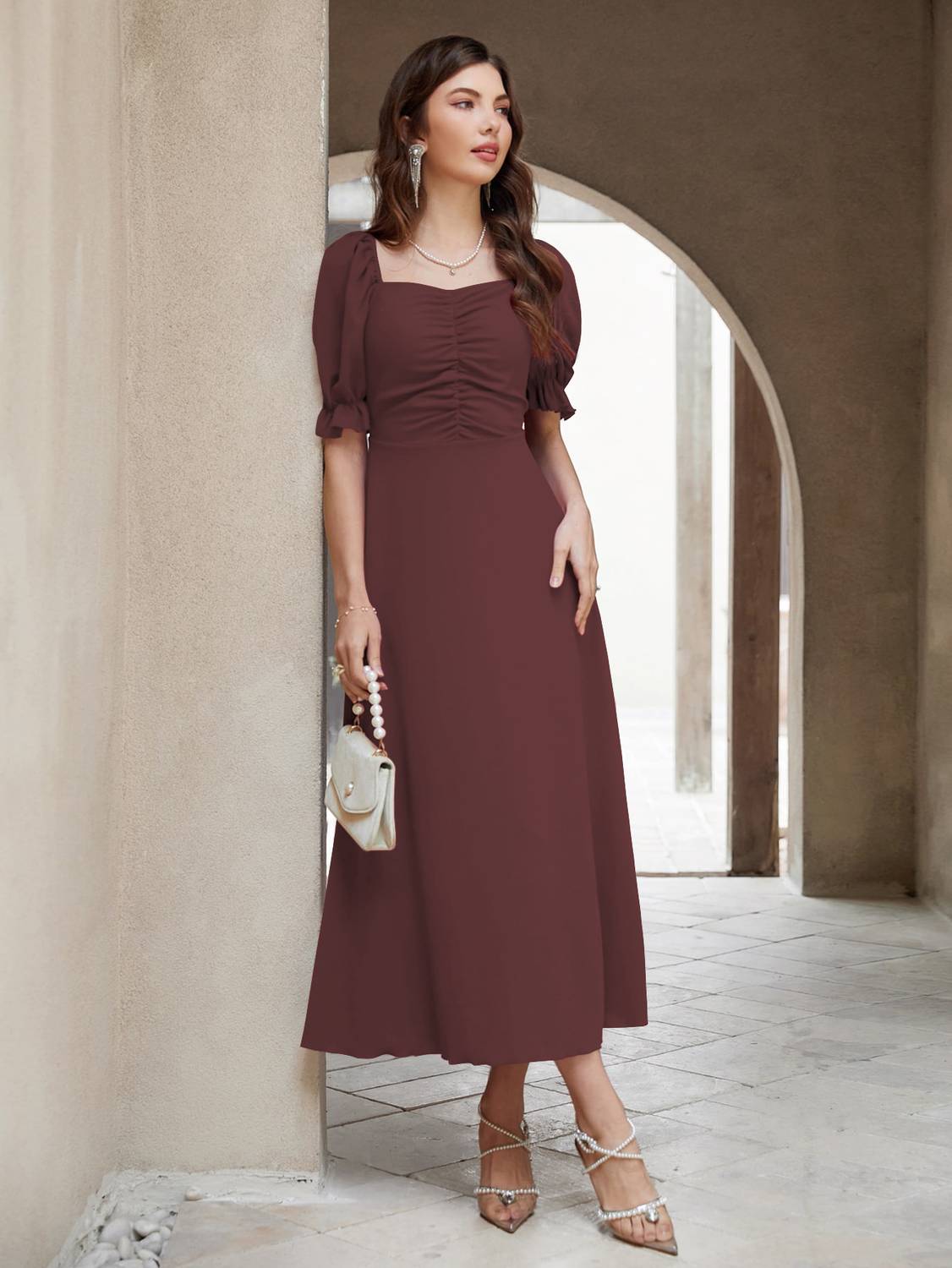 Sugathari Women A-line Brown Midi Dress - Image 4