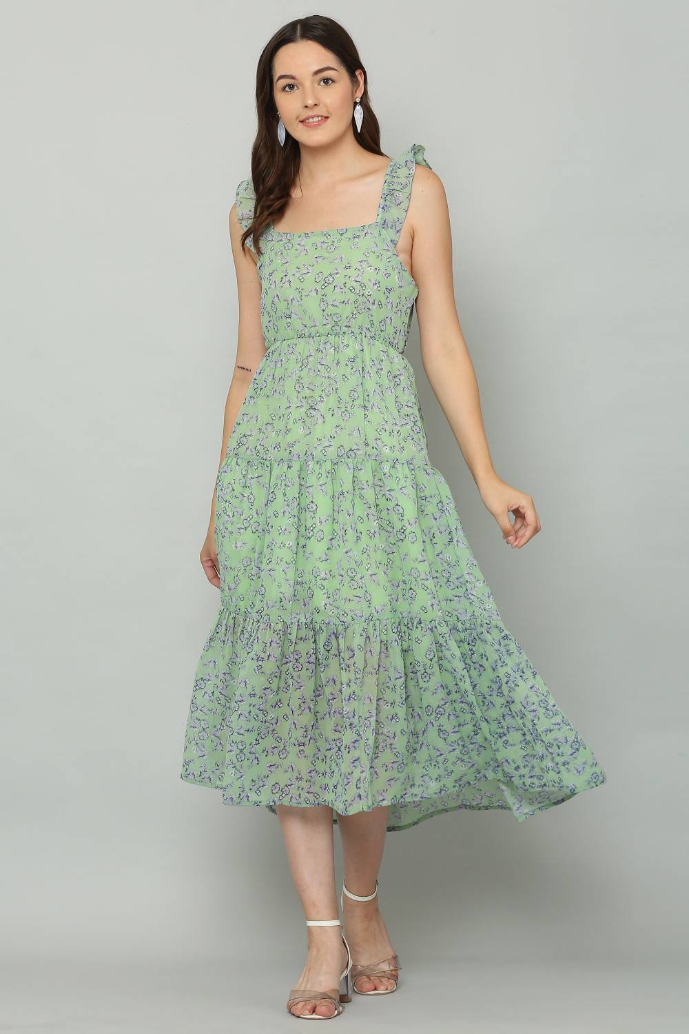 Absorbing Women Fit and Flare Green Midi/Calf Length Dress