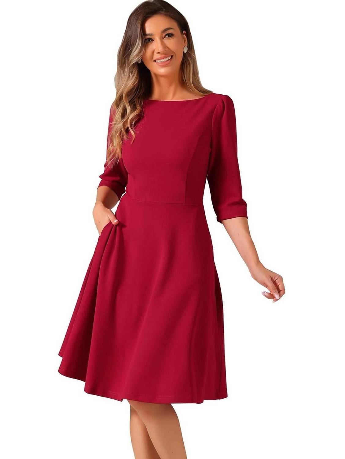 C4D Women Fit and Flare Red Knee Length Dress
