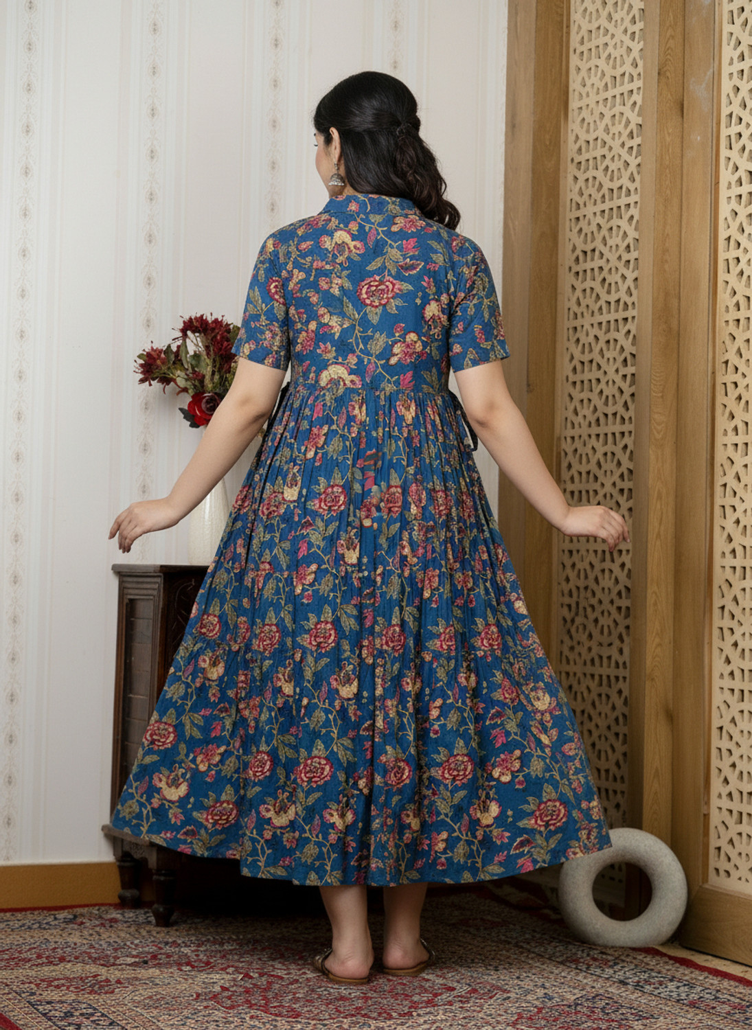 Image of Mialo fashion Women Fit and Flare Dark Blue Below Knee Dress