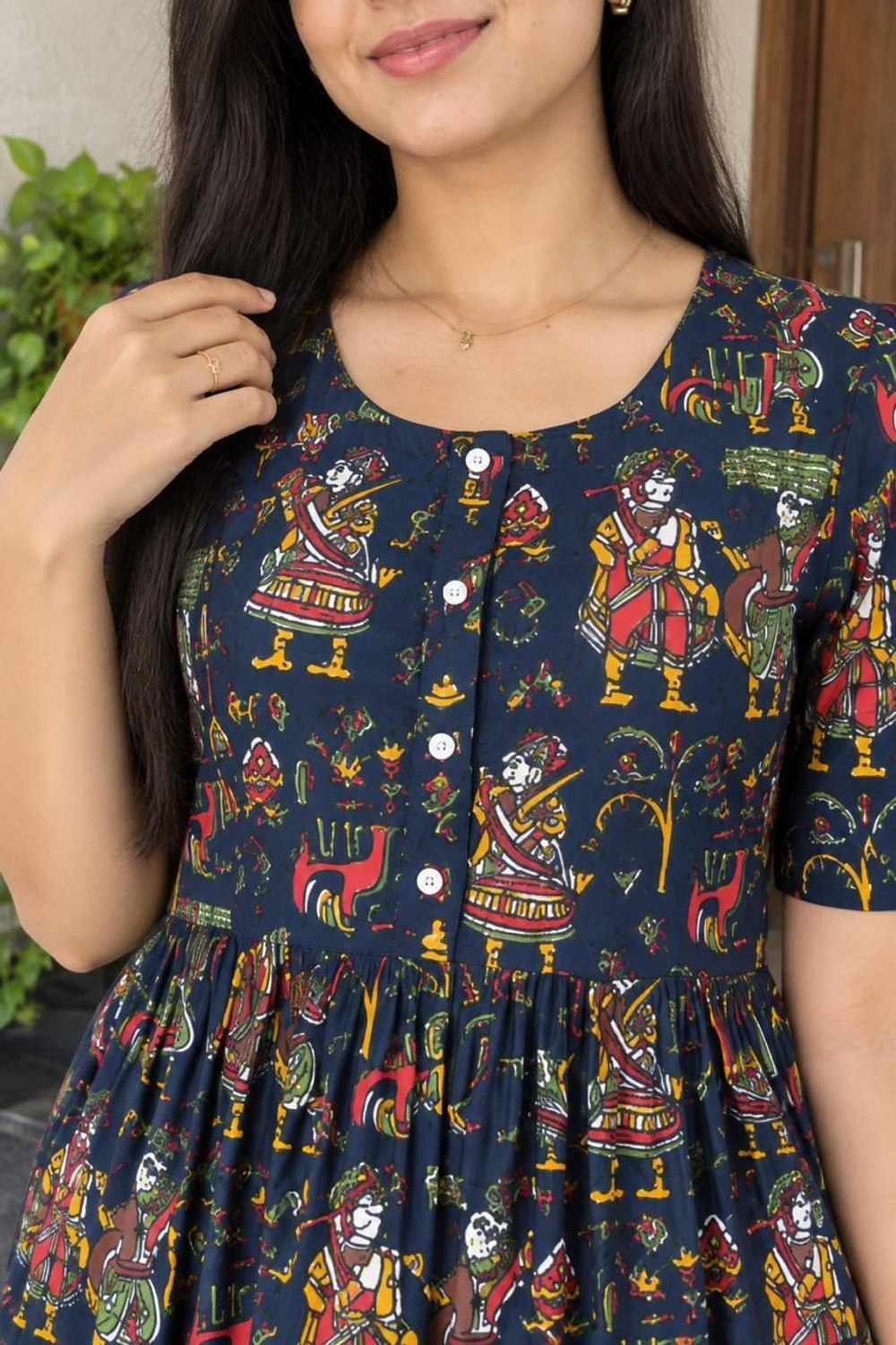 Image of FYMC Women Ethnic Dress Dark Blue Midi /Calf Length Dress