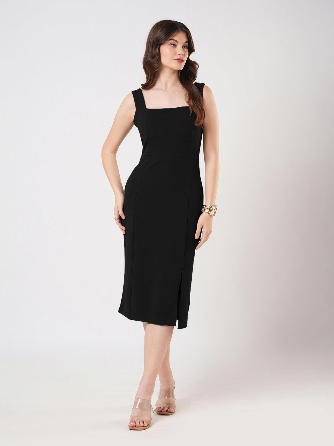 Image of Selvia Women Bodycon Black Below Knee Dress