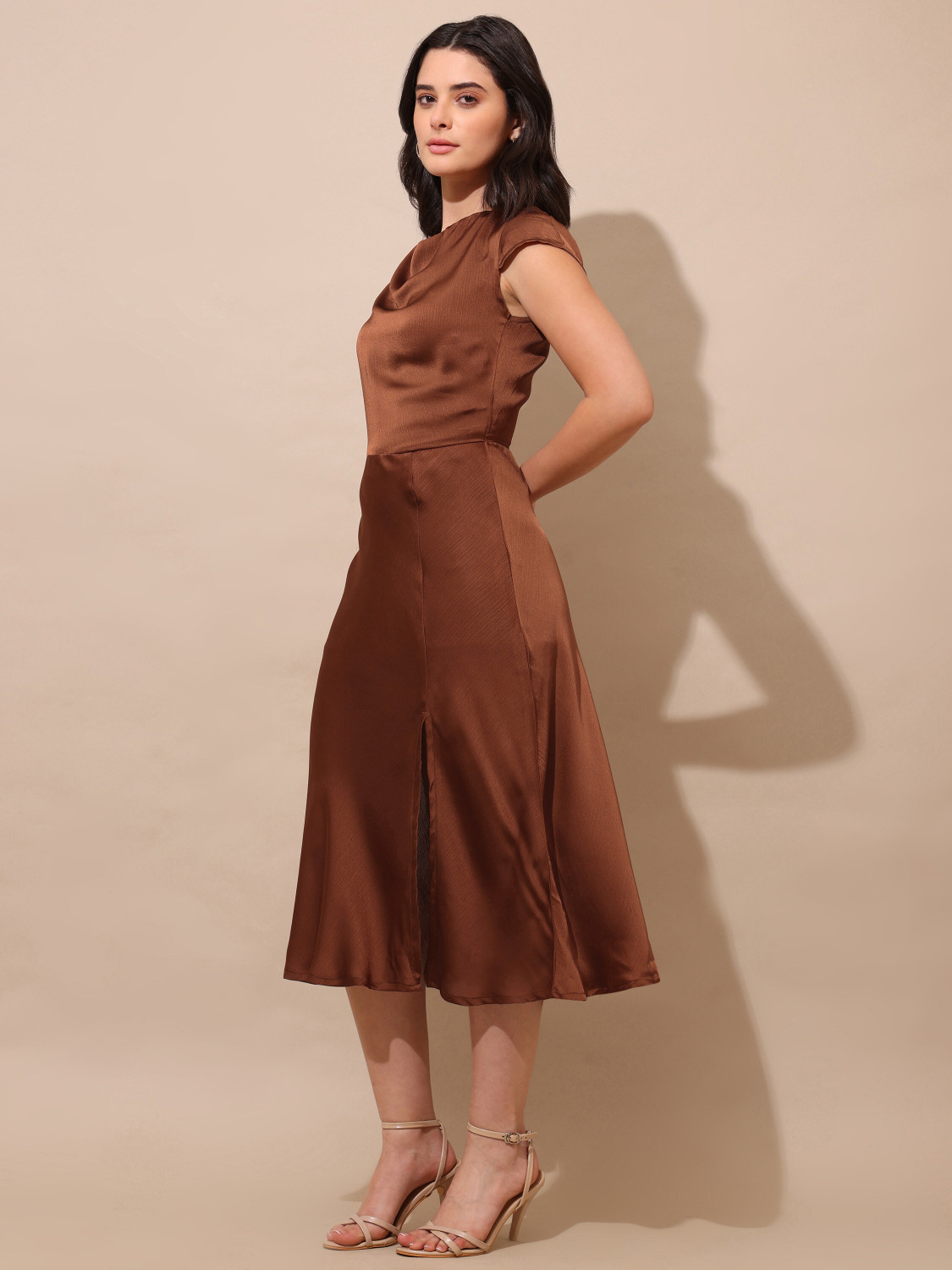 Image of PURVAJA Women Bodycon Brown Midi /Calf Length Dress