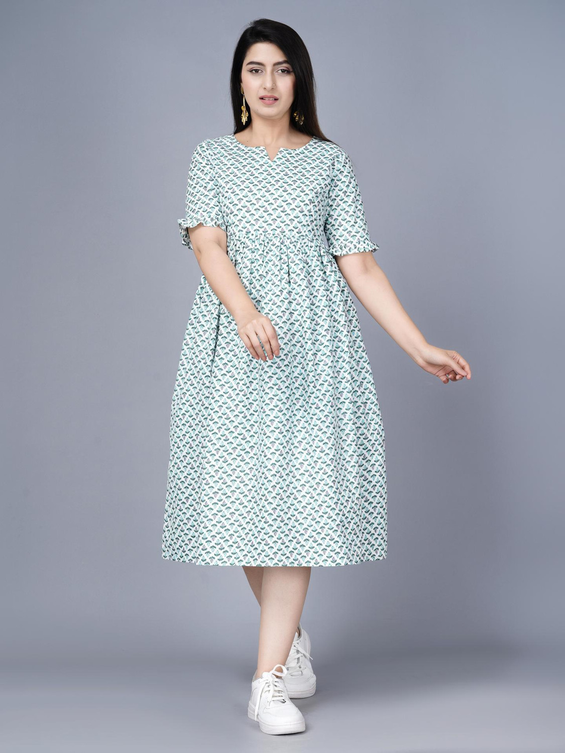 Image of asifarheen Women Fit and Flare Light Green Midi /Calf Length Dress