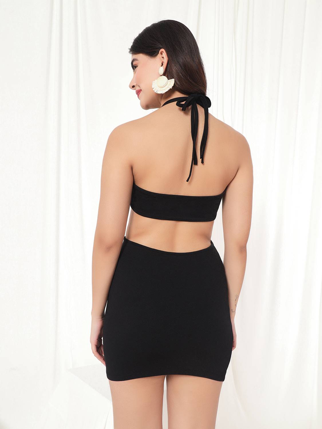 TANDUL Women Black Bodycon Mid Thigh Dress - Image 4