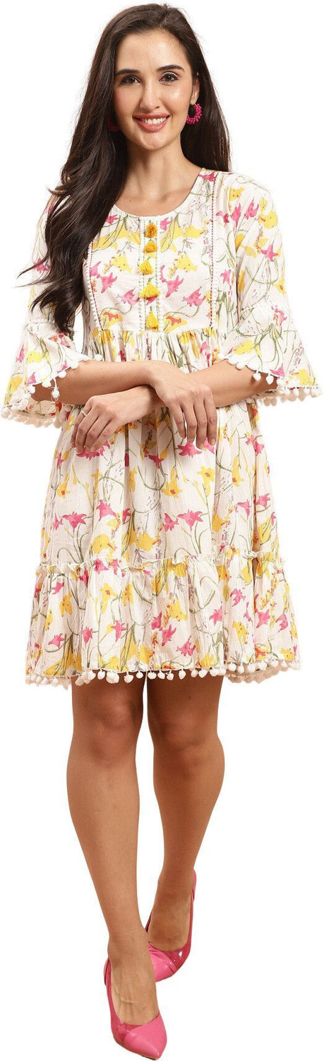 Image of Aaradhya Fashion Women A-line White Above Knee /Mid Thigh Length Dress
