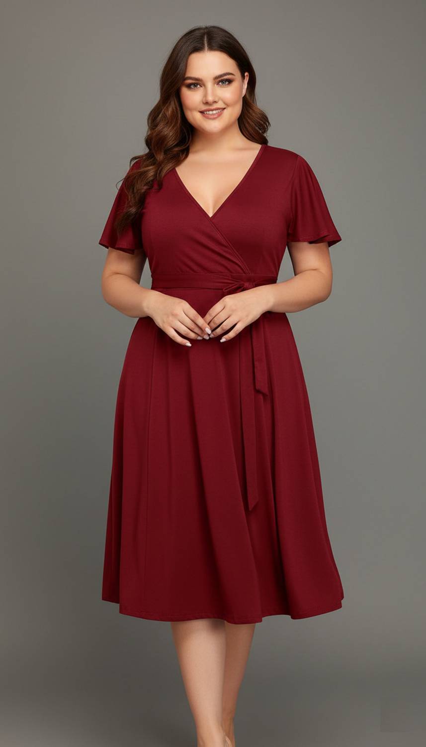 C4D Women Fit and Flare Maroon Midi/Calf Length Dress