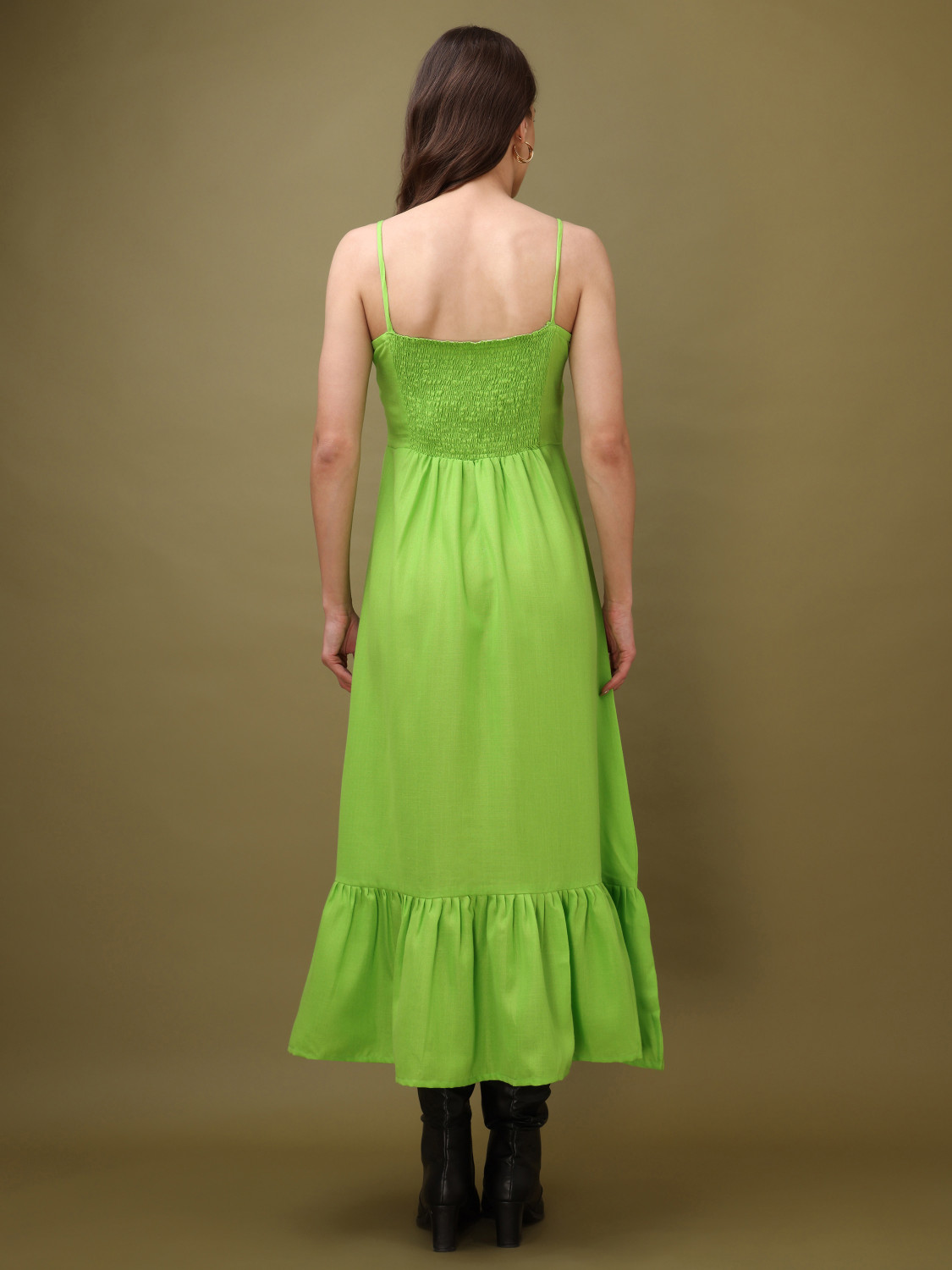 Image of PURVAJA Women A-line Green Midi /Calf Length Dress