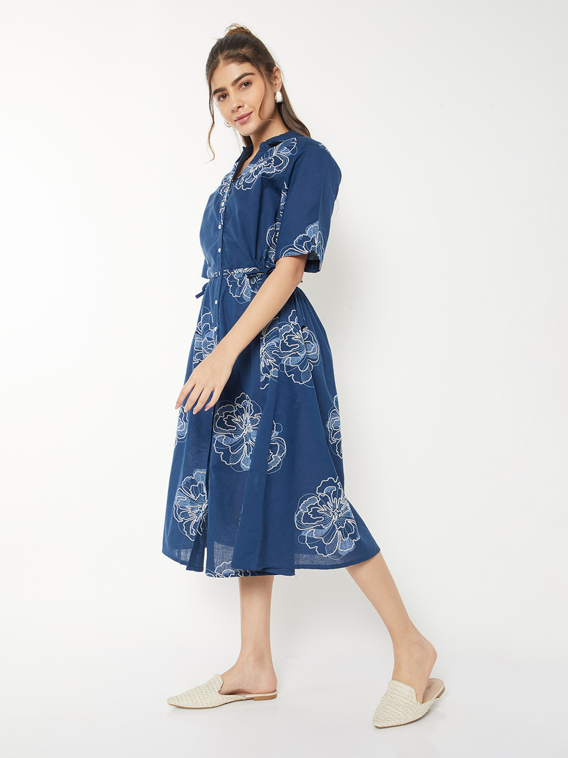 Image of MAX Women Shirt Blue Below Knee Dress