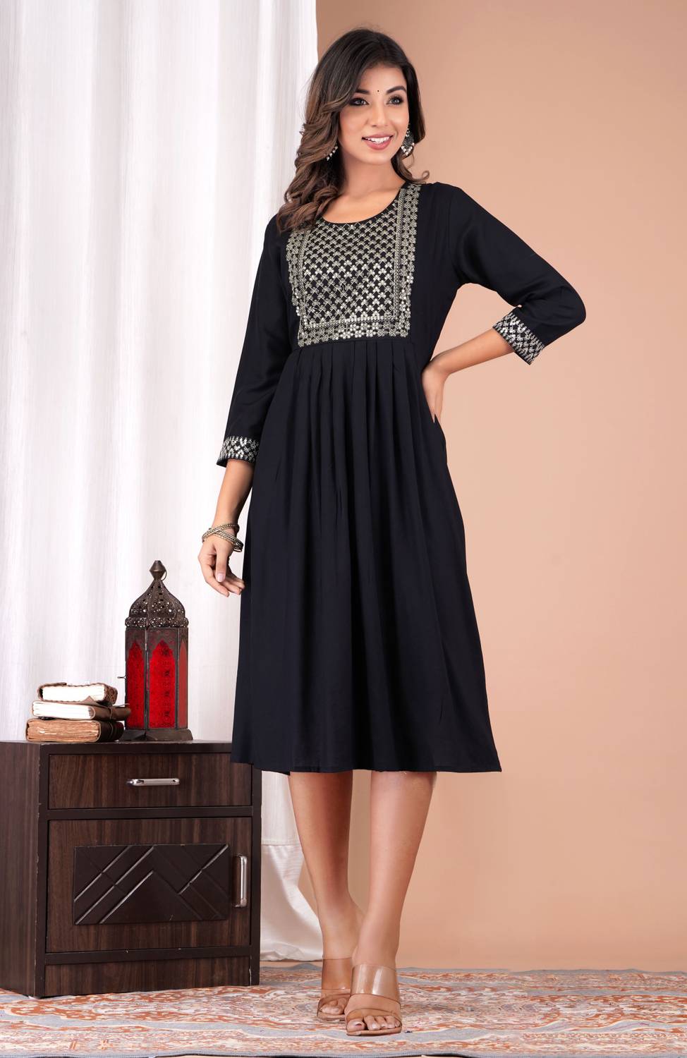Alhadaya Women A-line Black Below Knee Dress