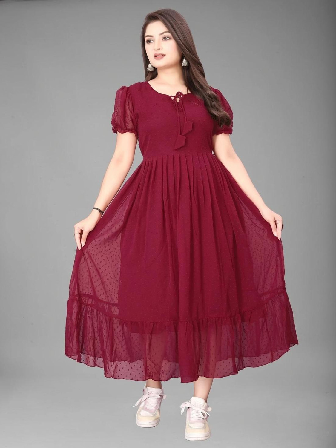 Image of ANTRA Women A-line Red Ankle Length Dress