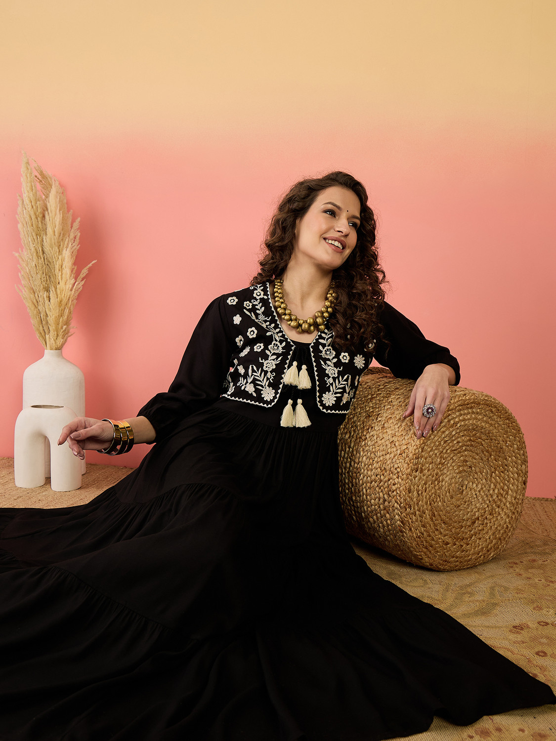 Image of Stylum Women Empire Waist Black Maxi /Full Length Dress