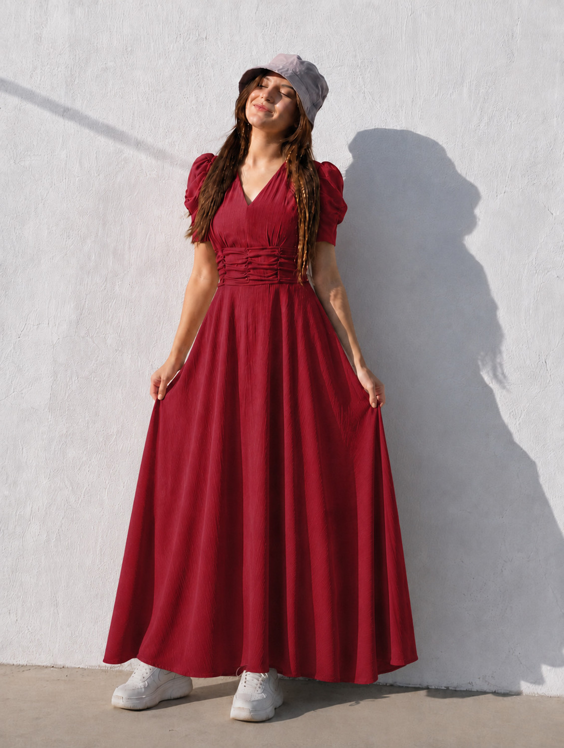 METRONAUT Women Fit and Flare Maroon Maxi/Full Length Dress