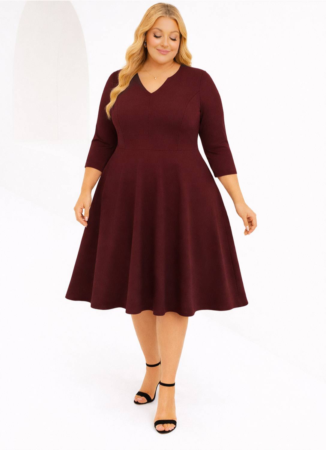 AMEEZA Women Fit and Flare Maroon Midi/Calf Length Dress