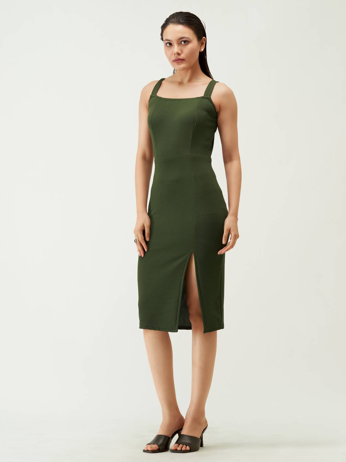 AASK Women Bodycon Green Knee Length Dress