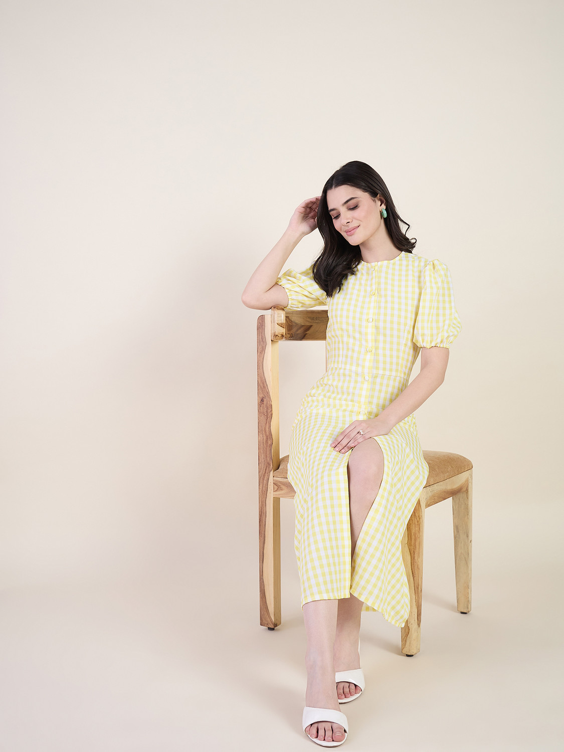Image of AAYU Women A-line Yellow Midi /Calf Length Dress