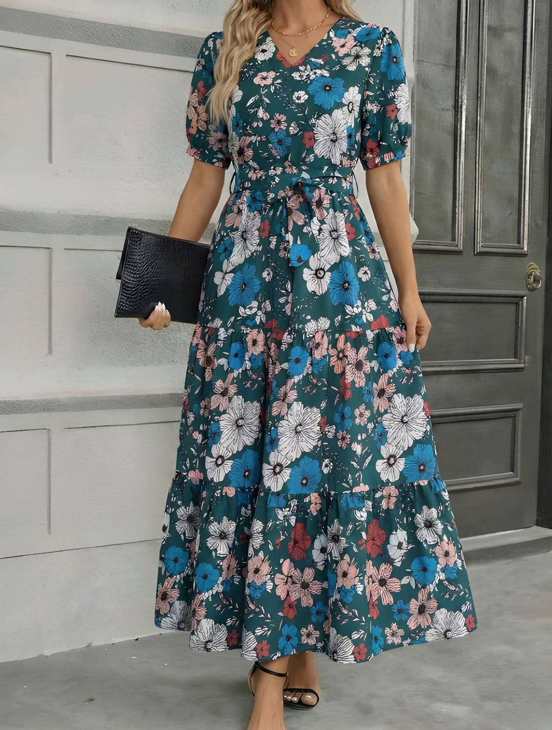 amorluxe Women Fit and Flare Multicolor Maxi/Full Length Dress